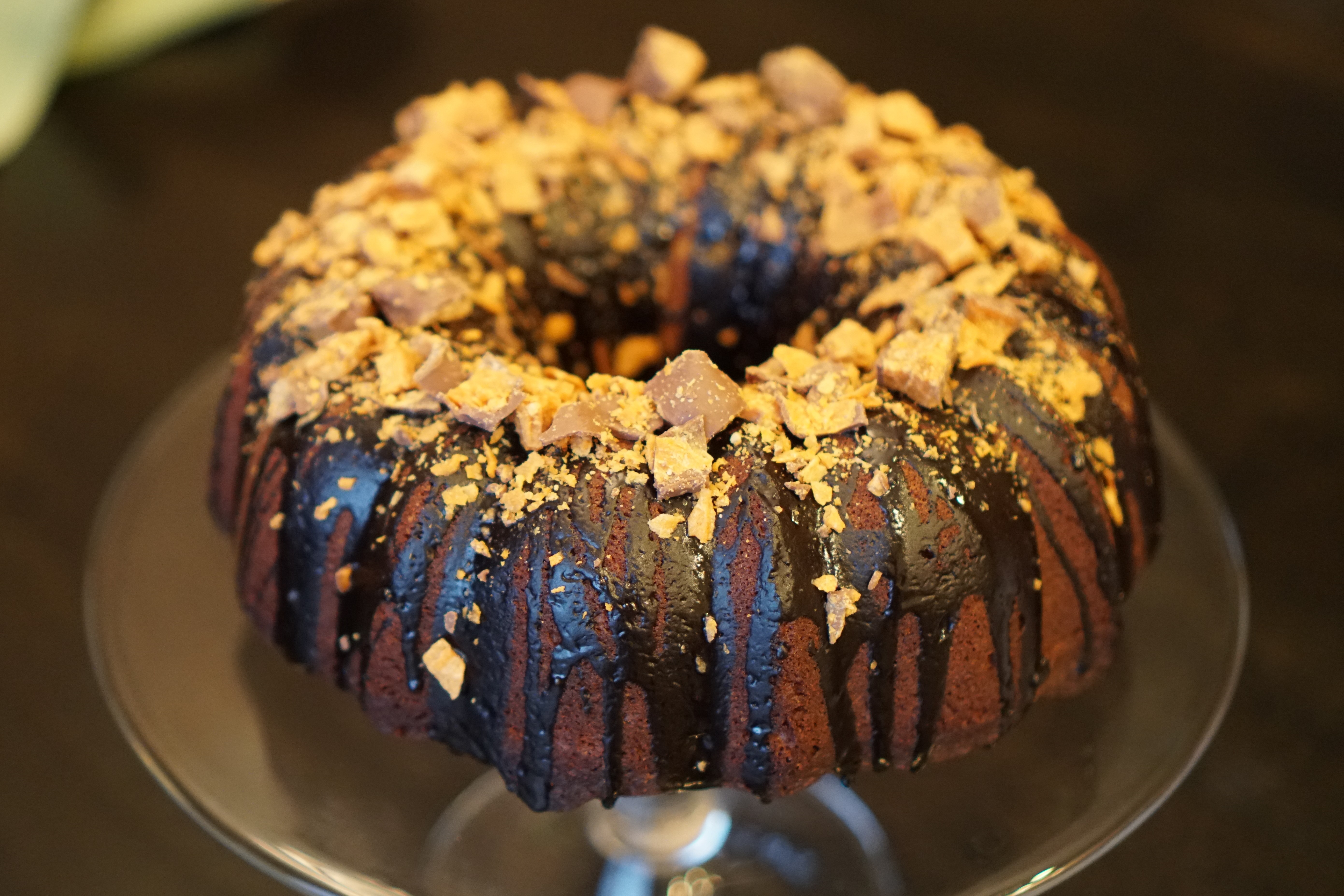 Peanut Butter Pound Cake with Dark Chocolate Glaze